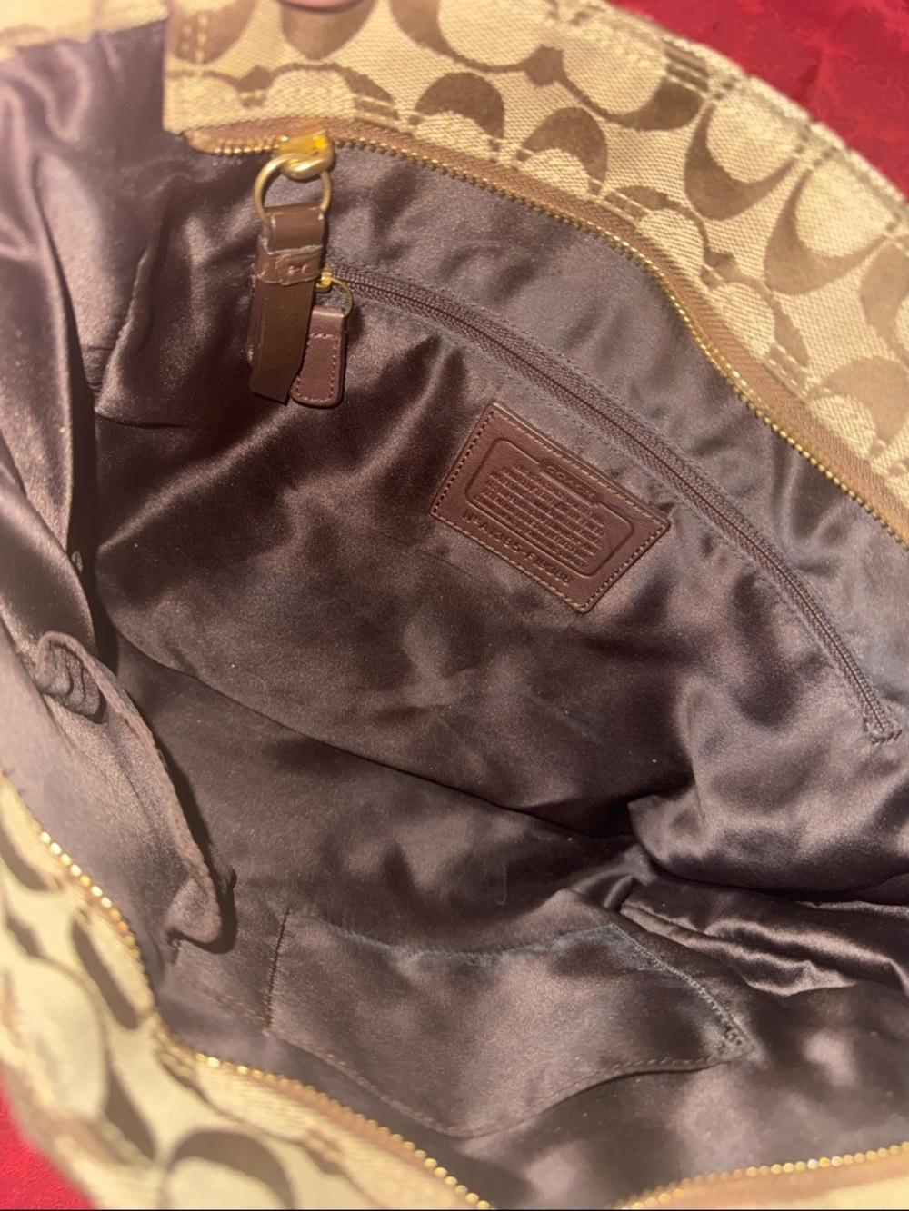 Coach Brown Signature Canvas Tote with Dark Brown Leather Trim - Picture 10 of 12